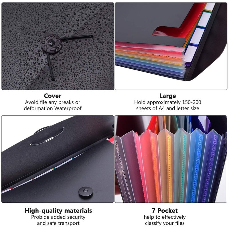 CASAON 7-Pocket Expanding File 3pcs  Plastic Expandable File Folder - Black&Blue&Red - Image 4